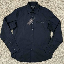 Michael Kors Men s Stretch Slim Fit Long Sleeve Button Shirt Black, Size Medium