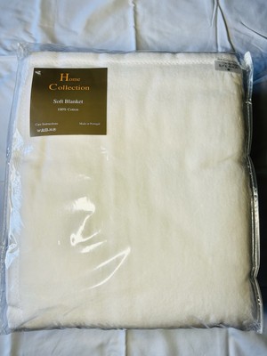Sferra White King Blanket Solid Home Collection Plush Combed Cotton Portugal NEW