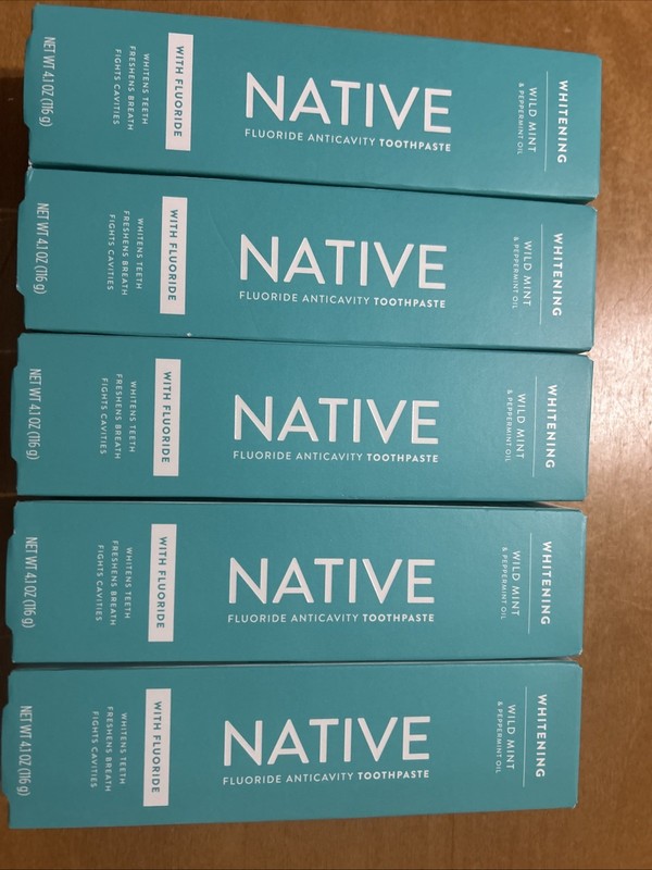 5 PACK Native Whitening Toothpaste WILD MINT, With Flouride 4.1oz