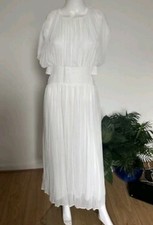 ZARA PLEATED MIDI DRESS WITH CUT-OUT DETAIL OYSTER WHITE SIZE M 9878/223