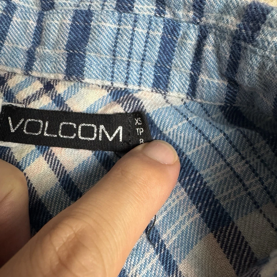 Volcom Womens Plaid Flannel Button Up Shirt XS Blue - Image 3 of 4