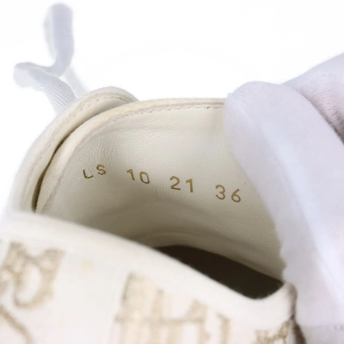 Christian Dior WALK'N'DIOR Leather x fabric Sneakers 36 Ladies' Ivory x gold LS1 thumbnail 10