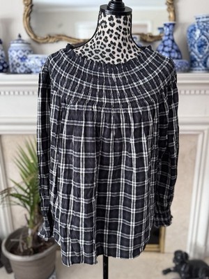 Universal Thread Women's L Balloon  Sleeve Blouse Charcoal Plaid NWT Chic Office