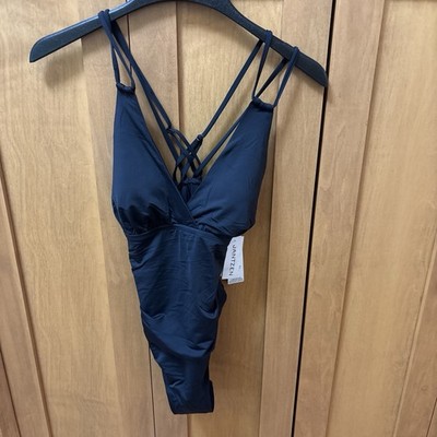 NWT Jantzen Women s Sz 10 Black Surplice Neck Strappy Back Adj Straps Swimsuit