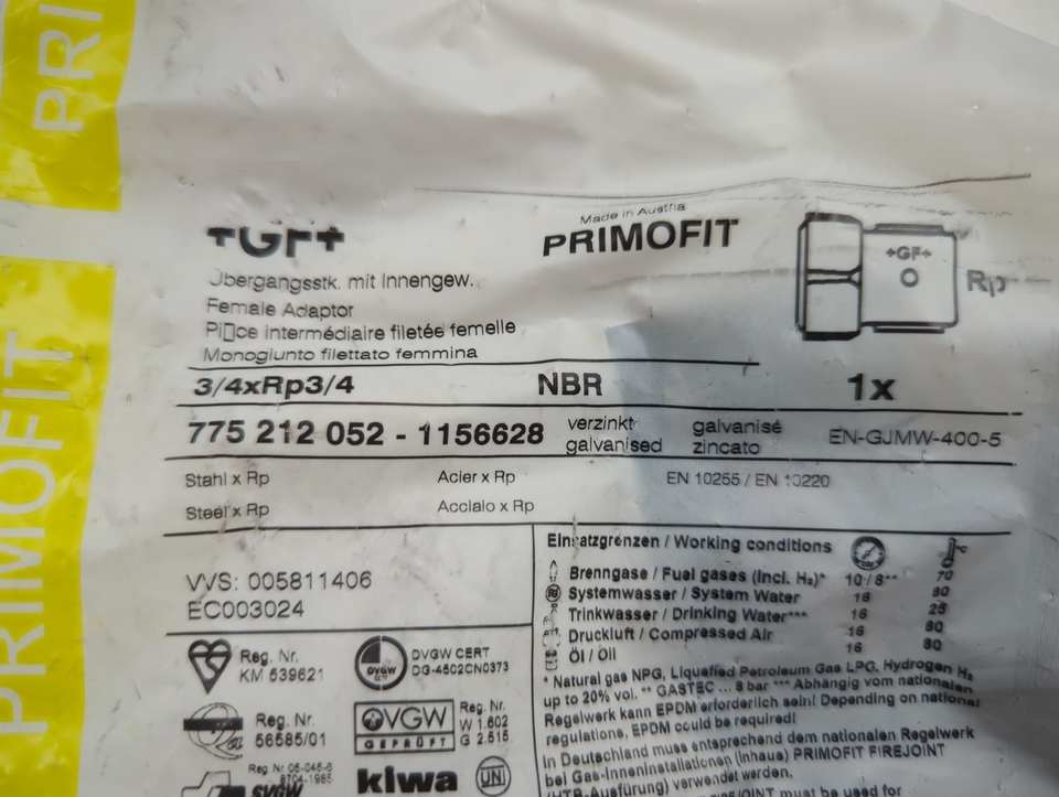 GF Primofit Galvanised female x male adaptor BSP/Steel NBR Seal 3/4 ...