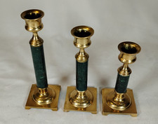 Vintage Brass Candlesticks 3 PC Set With Faux Marble Square Base Taiwan 6.5"