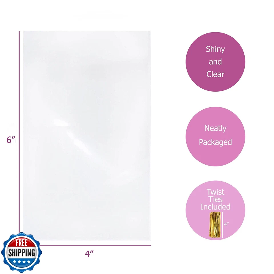 Bolsas de celofán de plástico transparente púrpura Q Crafts con lazos de 4" de color para Foto 2 de 4
