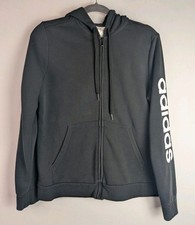 Adidas Essential Hoodie Womens L Large Black Logo Gym Full Zip Pockets