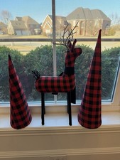 Red Buffalo Plaid Reindeer  Christmas Trees Table Decor Large