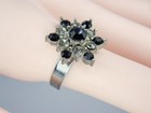 Vintage Estate Silver Tone Black White Crystal Floral Flower Ring Size 8.25 — photo 7