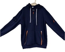 Men  s Pullover Hoodie Polyester Blue w/Orange Drawstrings Arm Pockets
