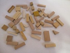 Wooden Building Blocks-Natural-Developmental-Dexterity-Imagination-Lot of 47