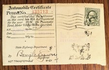 Antique 1919 Buick Automobile Pneumatic Tired Certificate Pennsylvania Nice