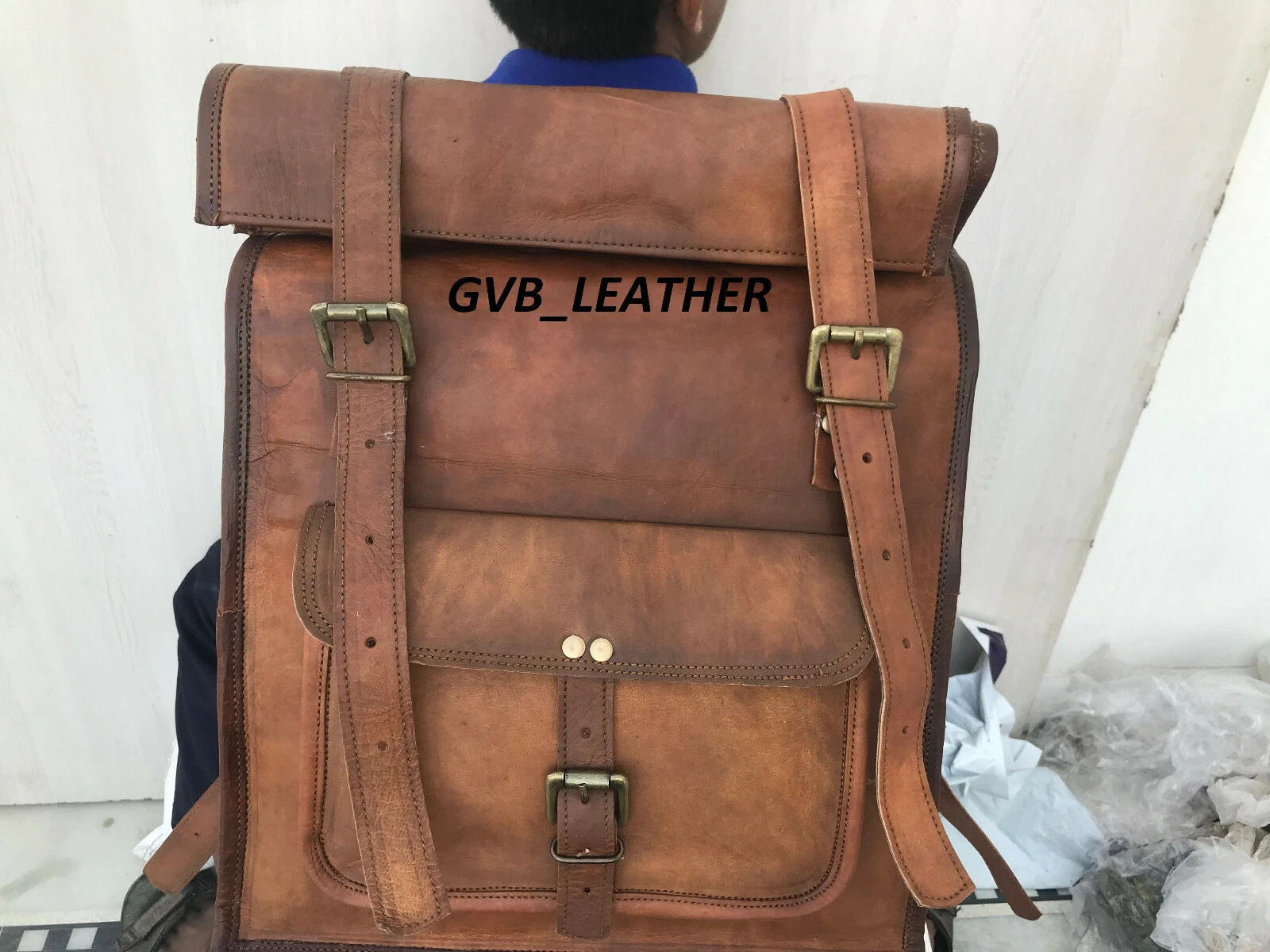 Leather Backpack Men Hiking Computer Rucksack Elegant Vintage Travel Daypack Bag