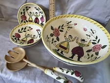 Vintage Bowl Set 5 pcs  - Early Americana/Polish - Lg Bowl, 2 sm bowls, 2 spns