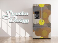 Yellow Brown Striped Circle Designs Fridge Freezer Wrap Side Door Vinyl Decal