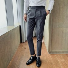 Formal Men Dress Pants High Waist Business Casual Slim Fit Office Trousers New