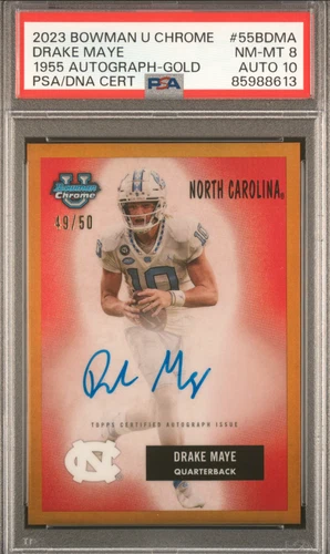 ✨ 2023 Bowman U Chrome Drake Maye #55BDMA 1955 Auto Gold /50 PSA 8 AUTO 10 ✨