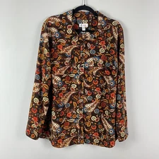 Denim & Co. Paisley Floral Print Button Front Utility Shirt Size 1X Long Sleeve