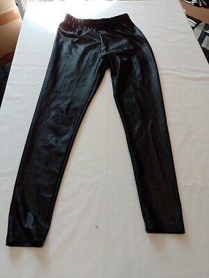 Damen Leggings Shein S Gummibund Wetlook Schwarz 22184