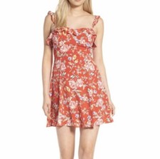 ASTR THE LABEL Fit & Flare Red Mulitcolor Floral Summer Dress Size Small