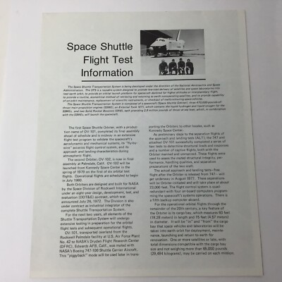Vintage NASA Soace Shuttle Flight Test Information booklet 1981