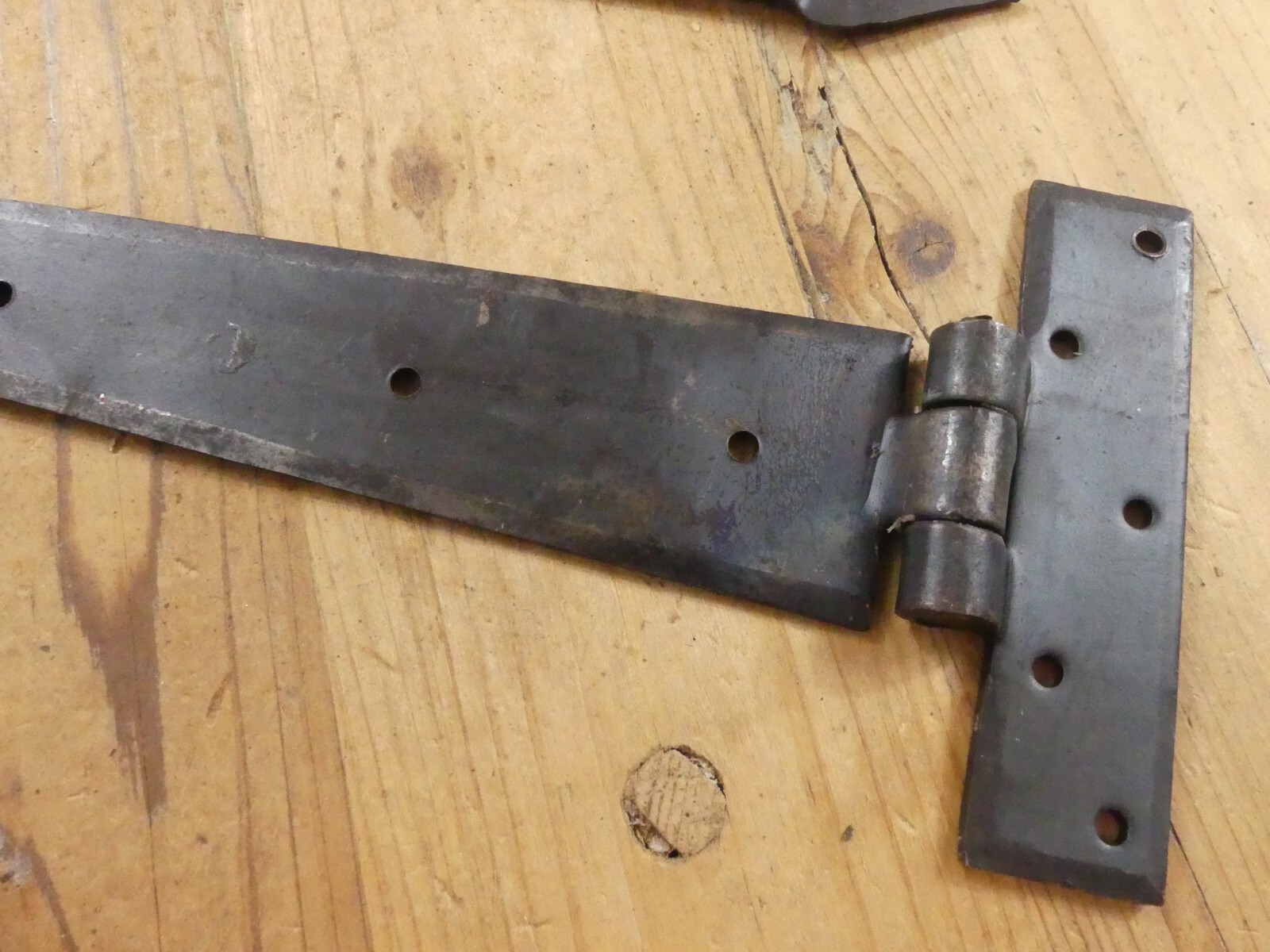 2 PRIMITIVE HAND FORGED IRON HINGE HINGES DOOR CABINET IRON 12" DOORS ARROW END 