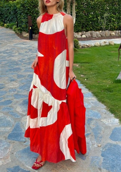 H&M LIMITED EDITION Voluminous Maxi Red/cream Dress sz M | eBay