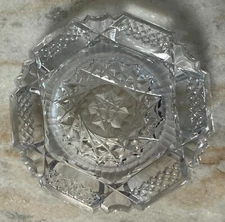 Crystal Ashtray | Hob Star & Waffle Cuts | Mid Century Ash Tray 4 3/4"