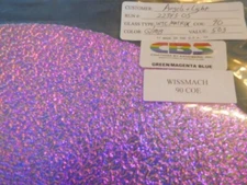 Dichroic Glass: CBS 90COE Green/Magenta/Blue  on Thin Matrix Texture Clear 3" Sq