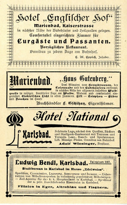 Hotels Marienbad Englischer Hof D. Löwenthals Karlsbad L. Brendl... Reklame 1902