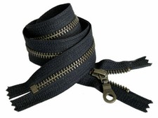 YKK#5 4"- 36" Antique Brass with Donut Pull Metal Zipper Closed-End Color Black