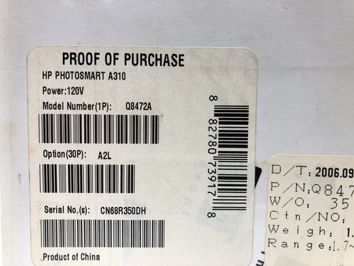 HP Photosmart A310 Digital Photo Inkjet Printer PictBridge 32MB USB Q8472A NEW - Picture 6 of 8