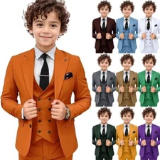Boys Formal Suit Set 3 Piece Peak Lapel Ring Bearer Suit Slim Fit Kids Tuxedo