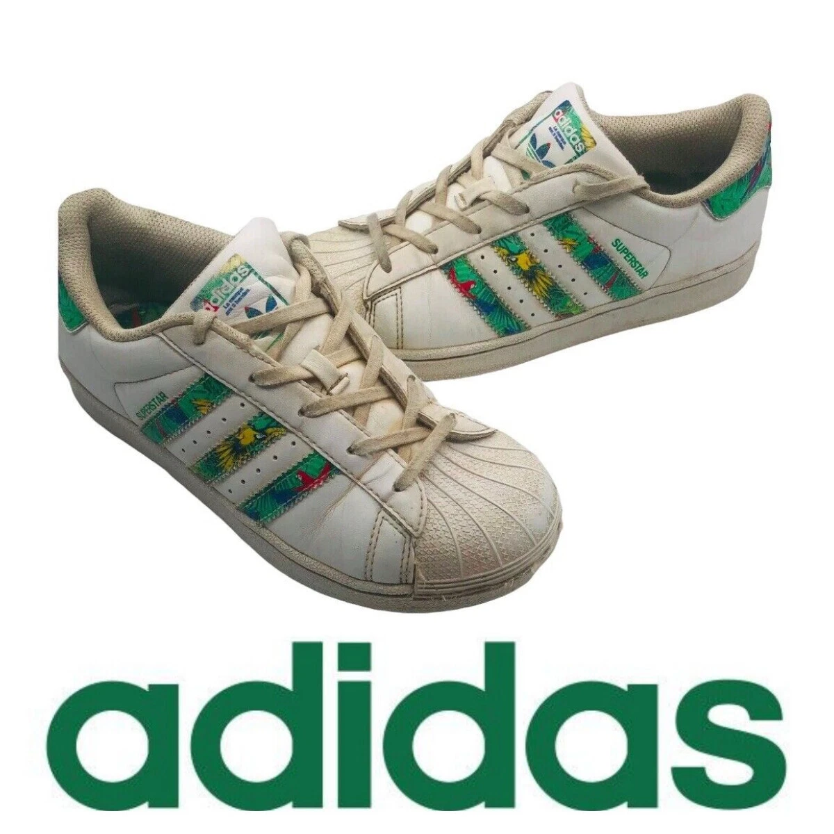 RARE Adidas Superstar Kids 2.5 Shoes Sneakers Tropical Parrots