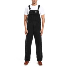 HISEA Mens Heavy Duty Black Denim Bib Overalls Relaxed Fit Workwear Jumpsuit Q6