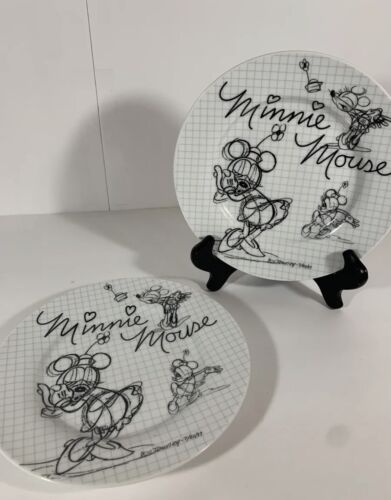 Pair Of Disney Sketchbook Minnie Mouse Salad Dessert Plate New Black and White
