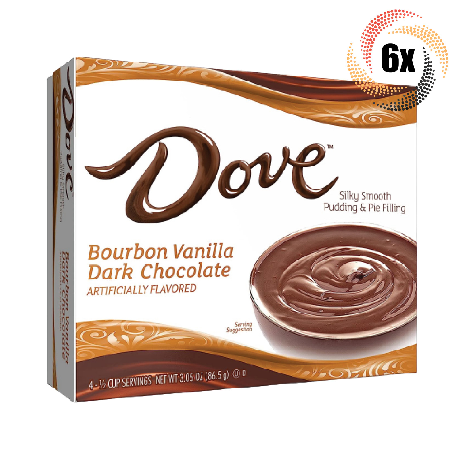 6 упаковок пудинга из темного шоколада с ванилью и бурбоном Dove по 4 порции в каждой 305 унции 5290₽