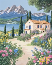 Picturesque Mountain Villa - Printed Needlepoint Canvas  FA103
