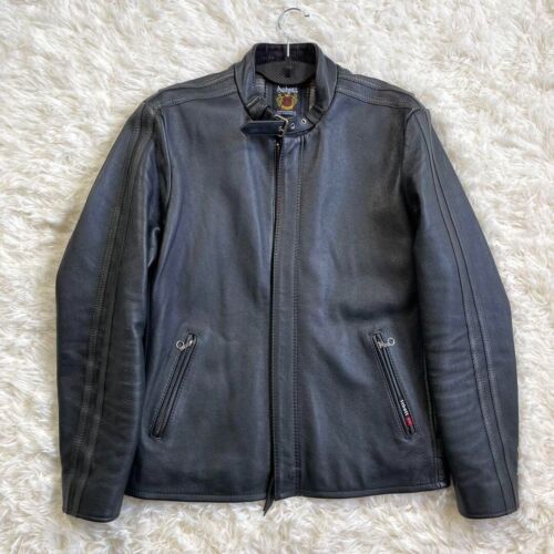Schott Single Riders Jacket Size L Black Leather Cowhide Check Lining Men's - 第 1/14 張圖片