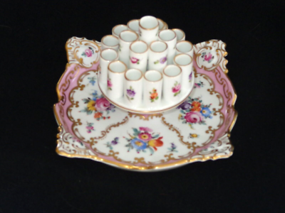 Antique Carl Thieme Dresden Porcelain Floral & Gold Cigarette Holder