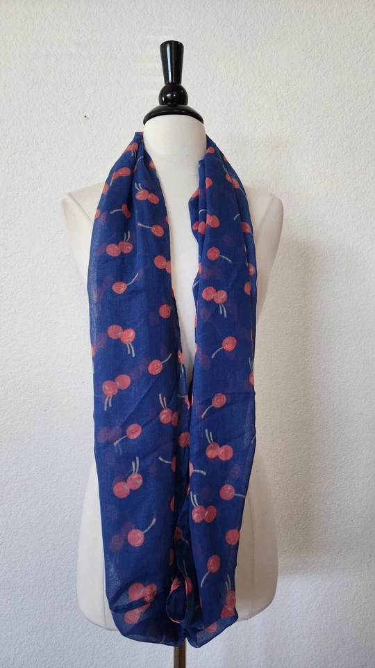 Anthropologie Infinity Bufanda Ligera Azul Cereza Transparente Boho Coqueta Foto 2 de 3