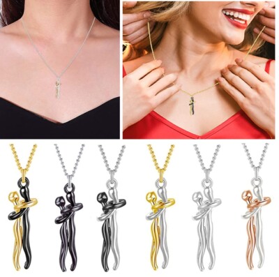 Couple Affectionate Hug Embrace Pendant Necklace Women Bithday's Day Gifts US
