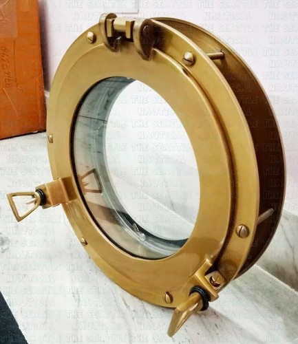 Antique Brass 12" Window Porthole Canal Boat Ship Window Porthole Home Décor New - Picture 5 of 9