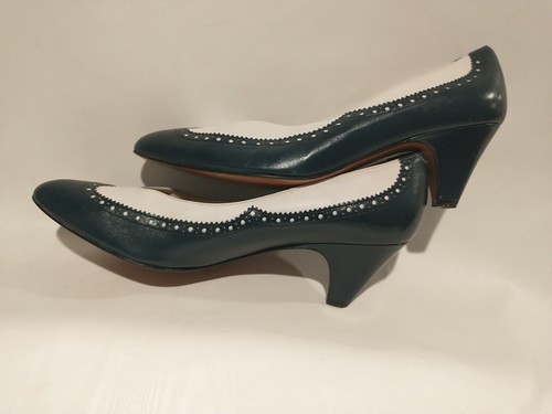 Evan-Picone Womens Leather Shoes Size 7.5 M Beautiful White Navy Made In Italy - Picture 8 of 10