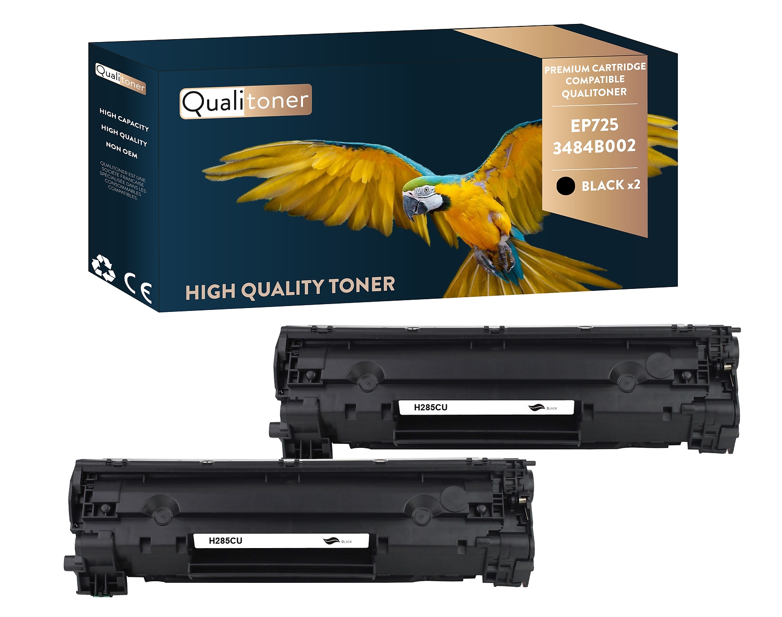 Toner CE285A Noir Compatible Canon EP725 Pack de 2 Cartouches Qualitoner