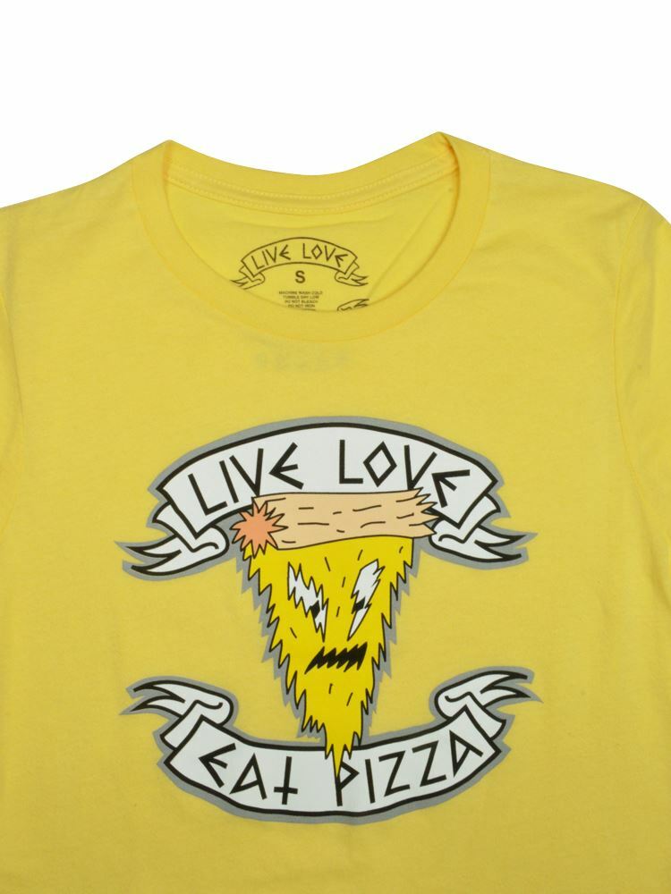 NWT OFFICIAL LIVE LOVE EAT PIZZA BRANDED GIRLS LOGO T-SHIRT BANANA