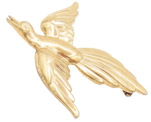 Authentic FORSTNER 925 Silver Vintage Gold Plated Carved Flying Bird Brooch Pin BP10474