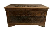 Antique German Walnut Wooden Hand Carved Hinged Security Box.