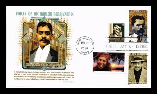 DR JIM STAMPS US COVER ARTURO SCHOMBURG VOICES OF HARLEM RENAISSANCE FDC COMBO